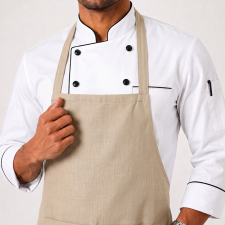 Beige Cotton Apron with Front Pocket