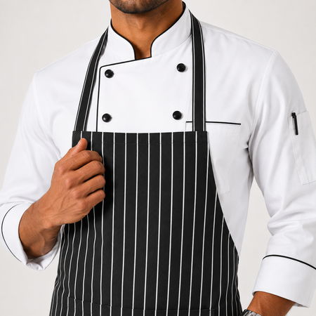 Black Pinstripe Apron with Front Pocket
