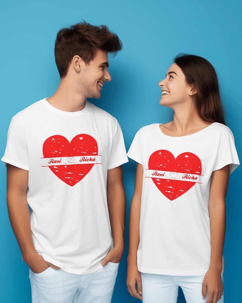 Heart With Customize Name-Couple T-shirt - Main Image