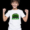 Green car with custom boy Name T-shirt