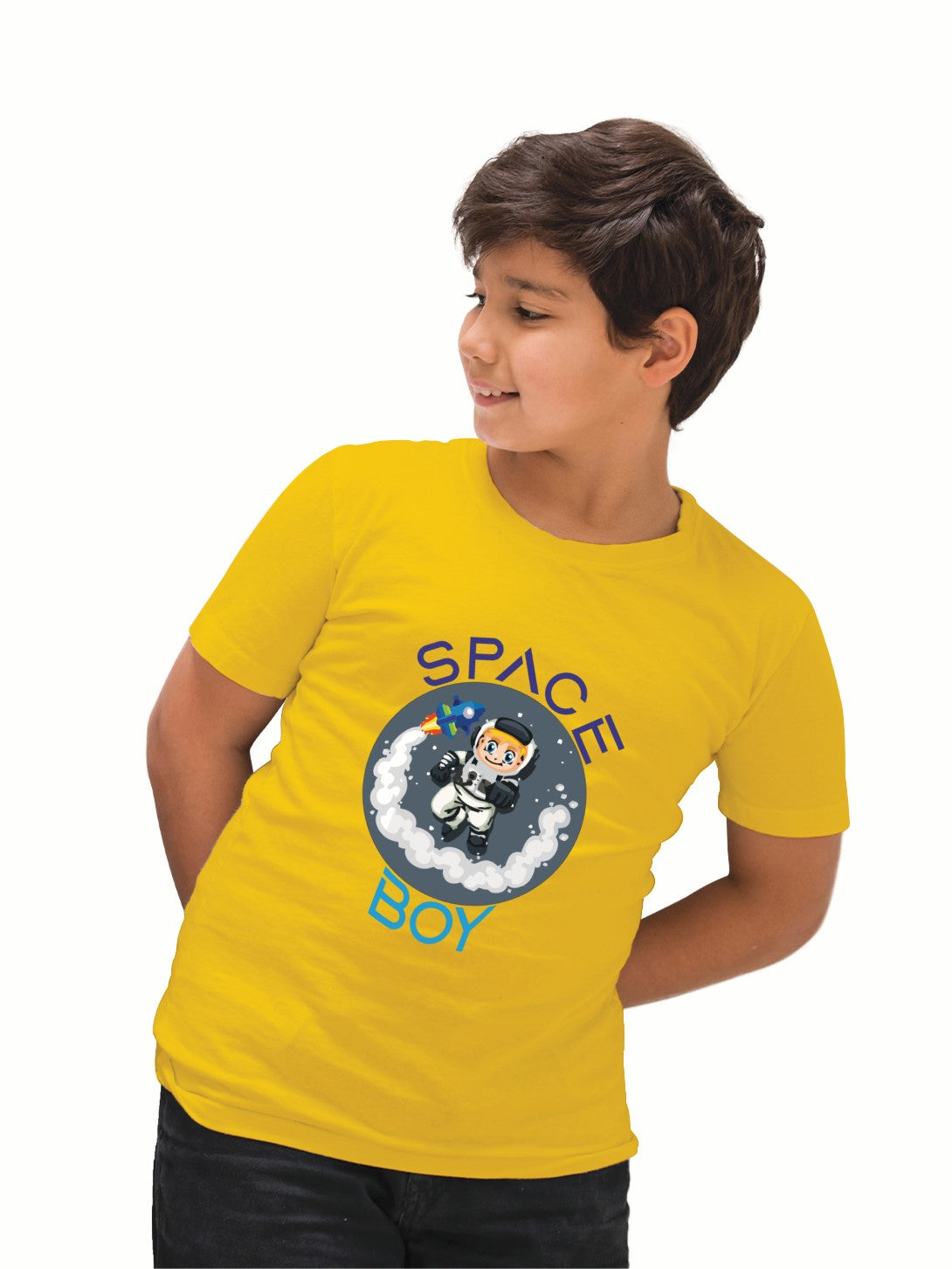 Space boy with custom name t-shirt