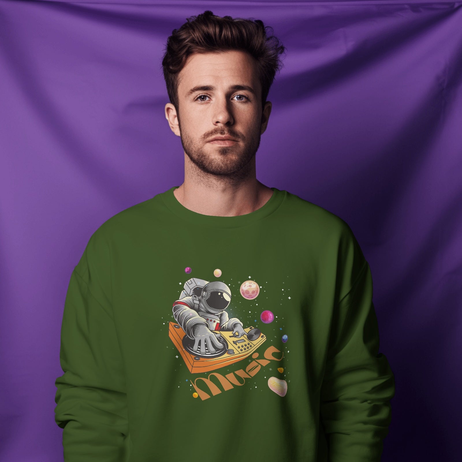 Robot playing music sweatshirt