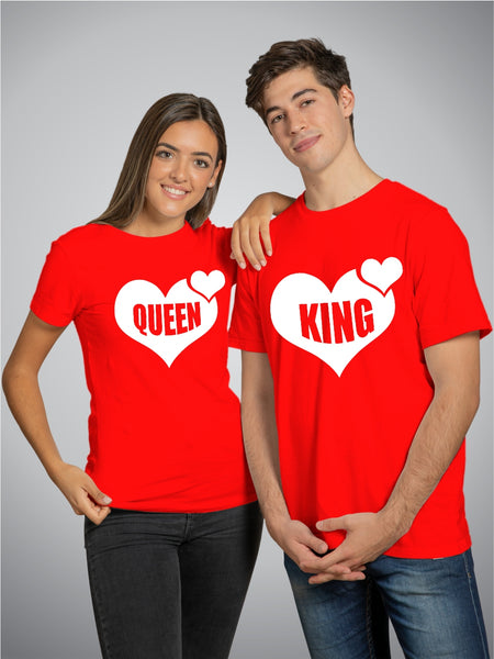 King Queen Heart - Cotton Couple T-Shirts Pair