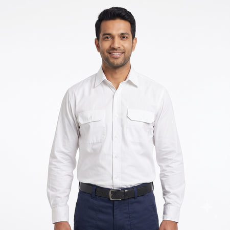 Men & Women White Shirt Navy Blue Trouser Work Uniform Set