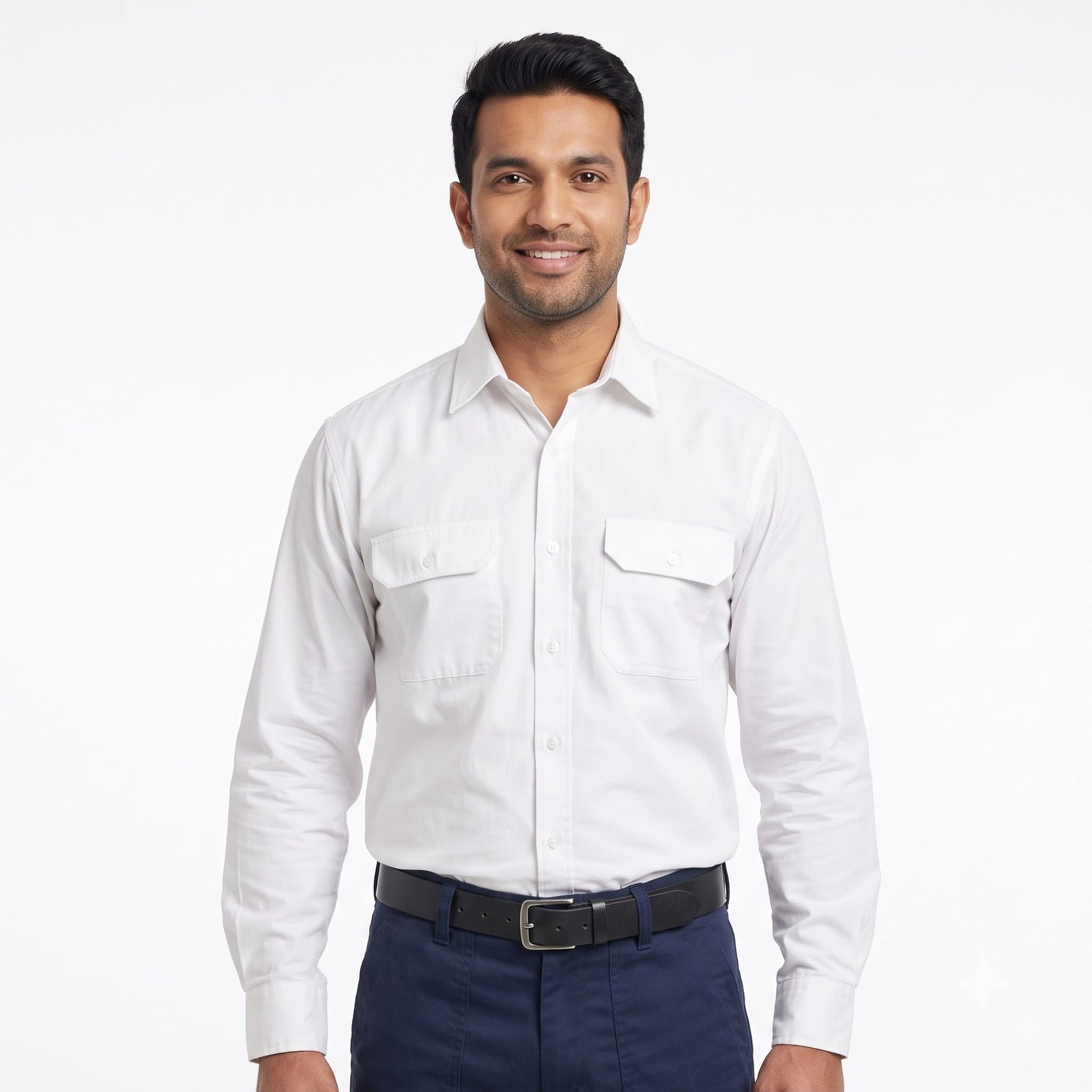 Men & Women White Shirt Navy Blue Trouser Work Uniform Set