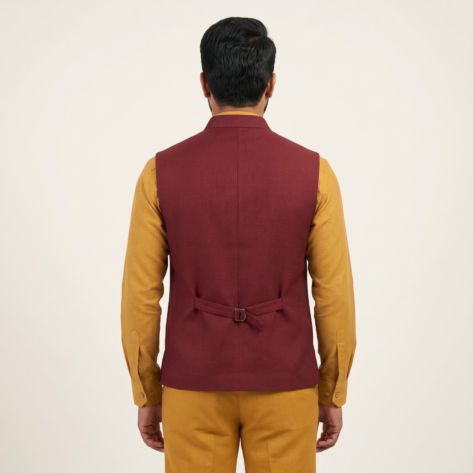 Maroon Nehru Vest with Mustard Kurta F&B Uniform Set