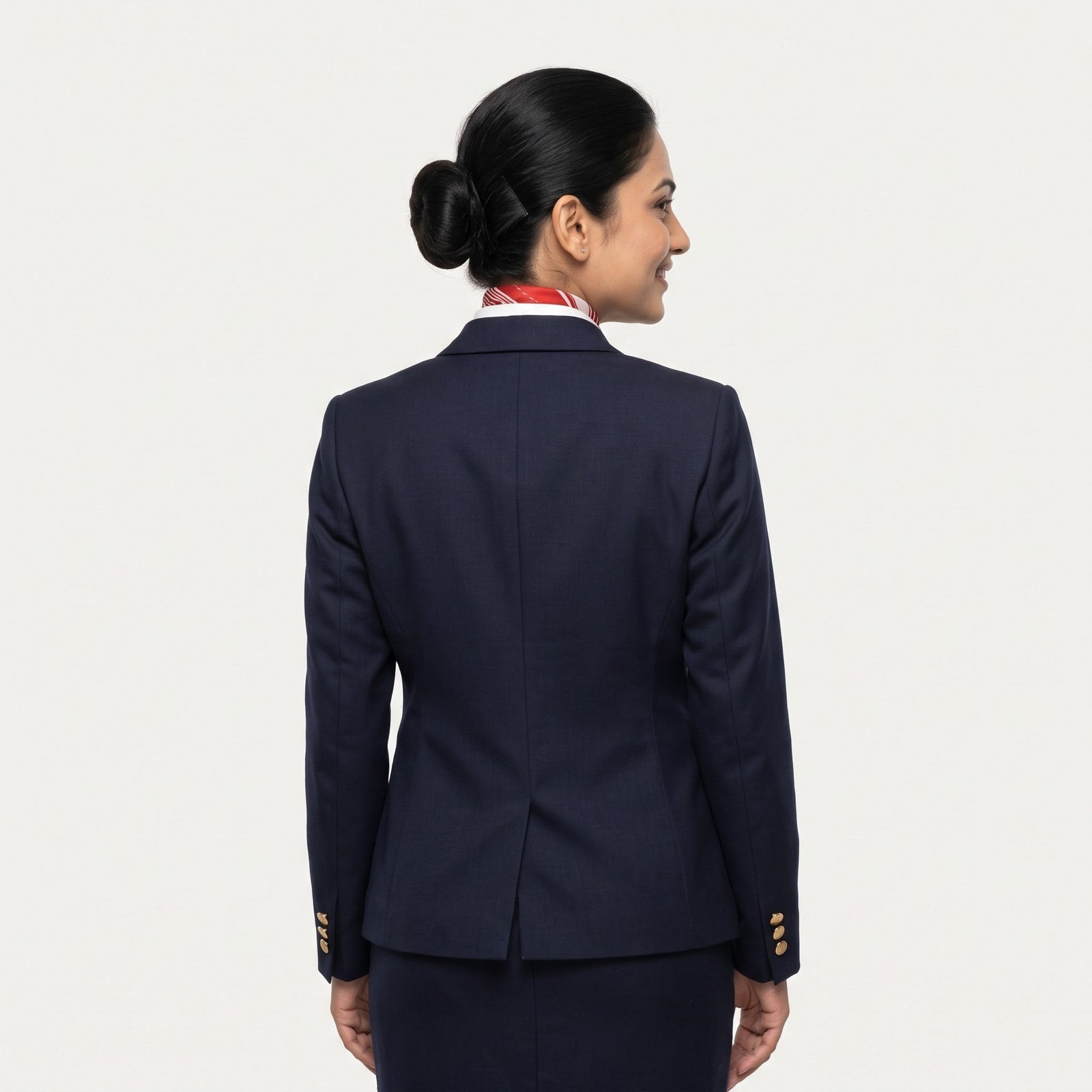 Women's Navy Blazer Front Office Uniform Set with Scarf