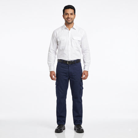 Men & Women White Shirt Navy Blue Trouser Work Uniform Set