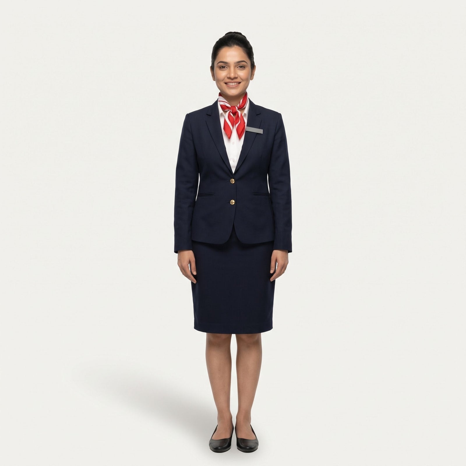 Women's Navy Blazer Front Office Uniform Set with Scarf