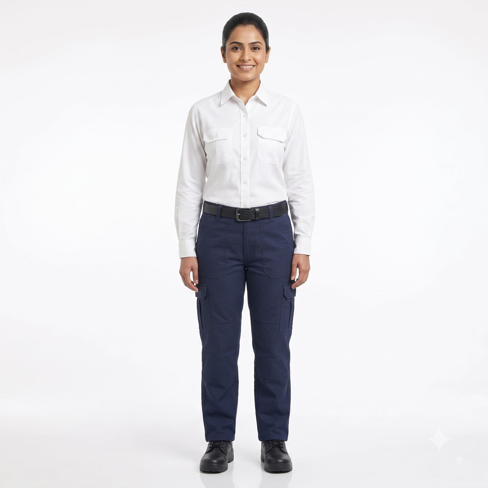 Men & Women White Shirt Navy Blue Trouser Work Uniform Set
