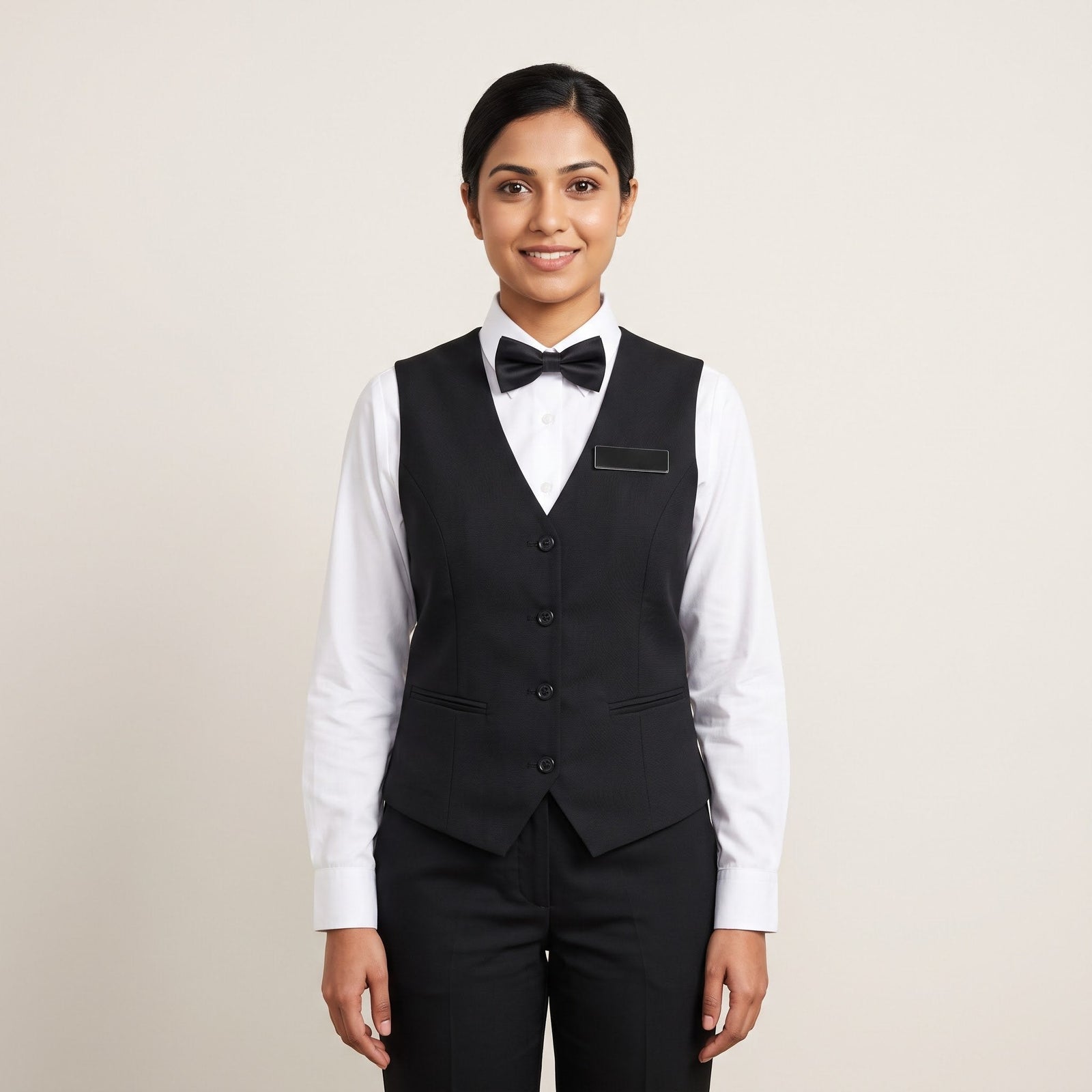 Black Waistcoat with Bow Tie Waitress Uniform Set