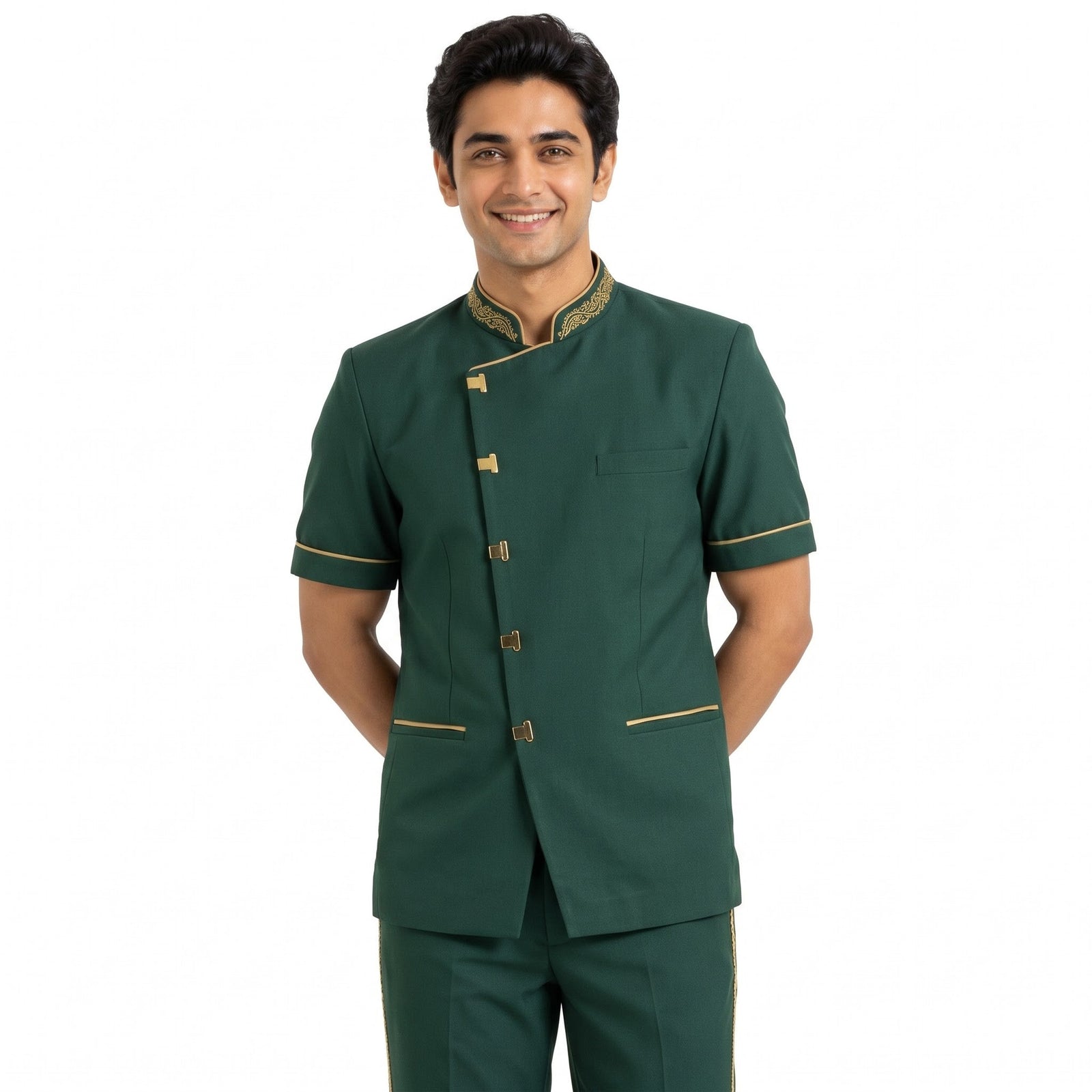 Forest Green Housekeeping Uniform with Gold Tipping