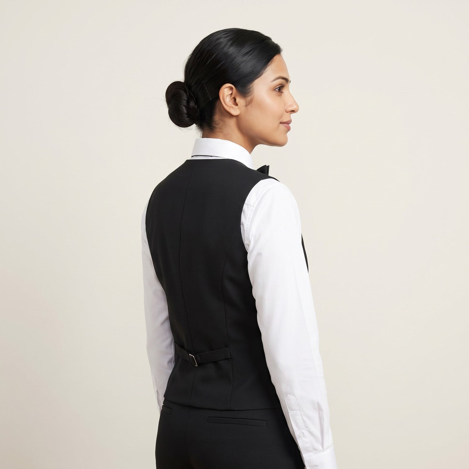 Black Waistcoat with Bow Tie Waitress Uniform Set