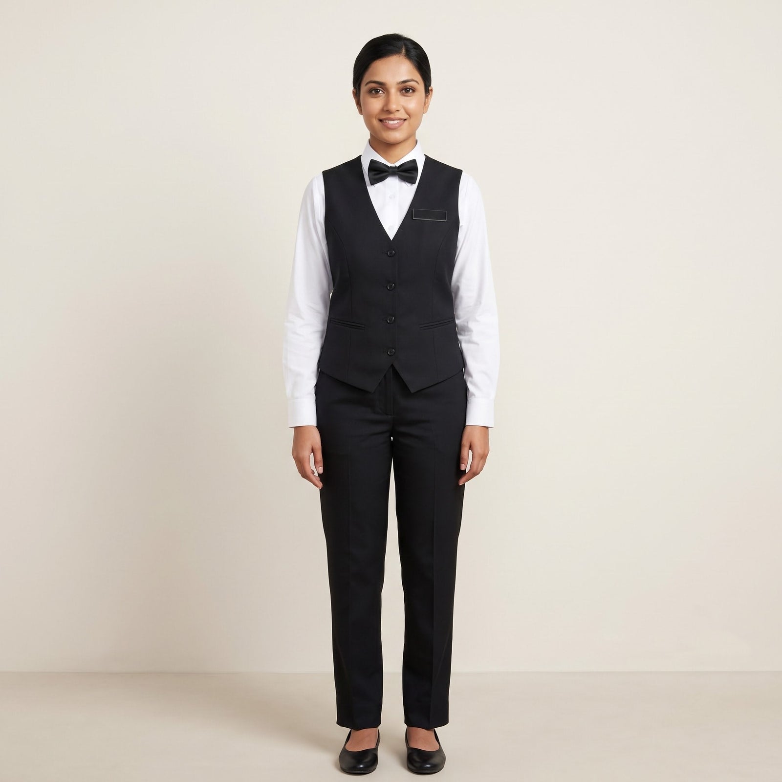 Black Waistcoat with Bow Tie Waitress Uniform Set