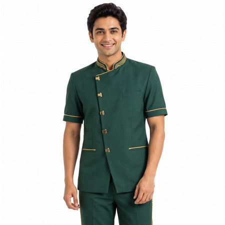 Forest Green Housekeeping Uniform with Gold Tipping