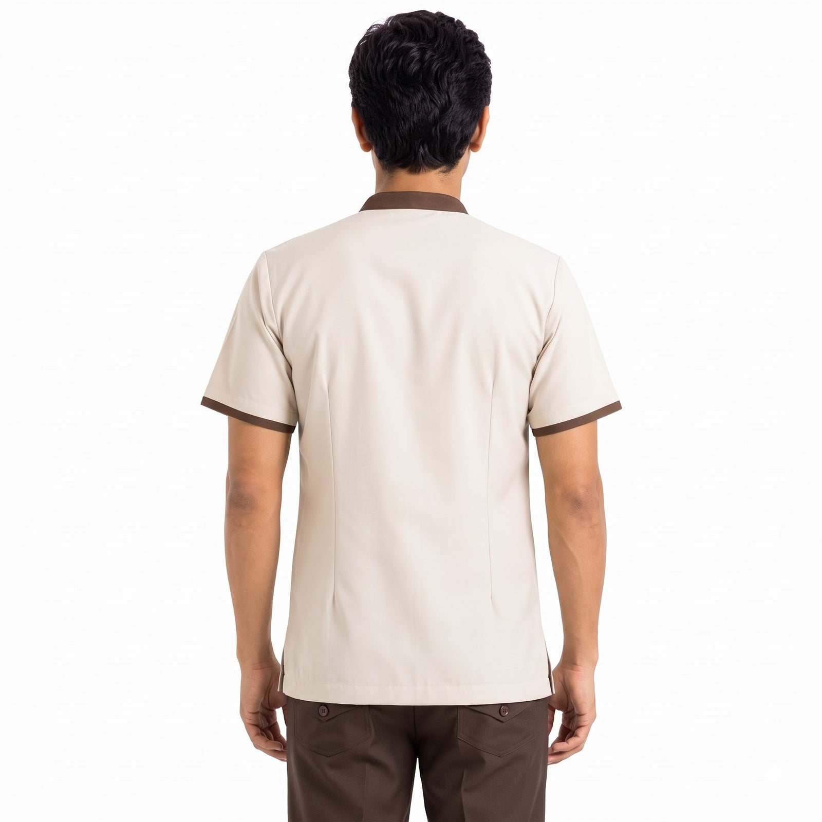 Ivory Housekeeping Uniform with Brown Tipping