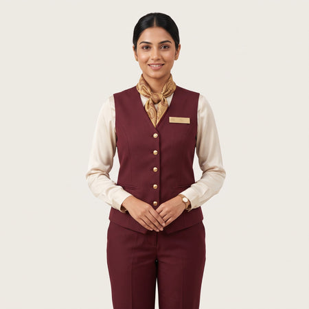 Maroon Waistcoat with Gold Scarf Banquet Service Uniform Set