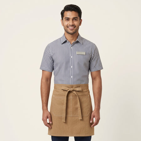 Striped Shirt with Tan Waist Apron Café Staff Uniform Set