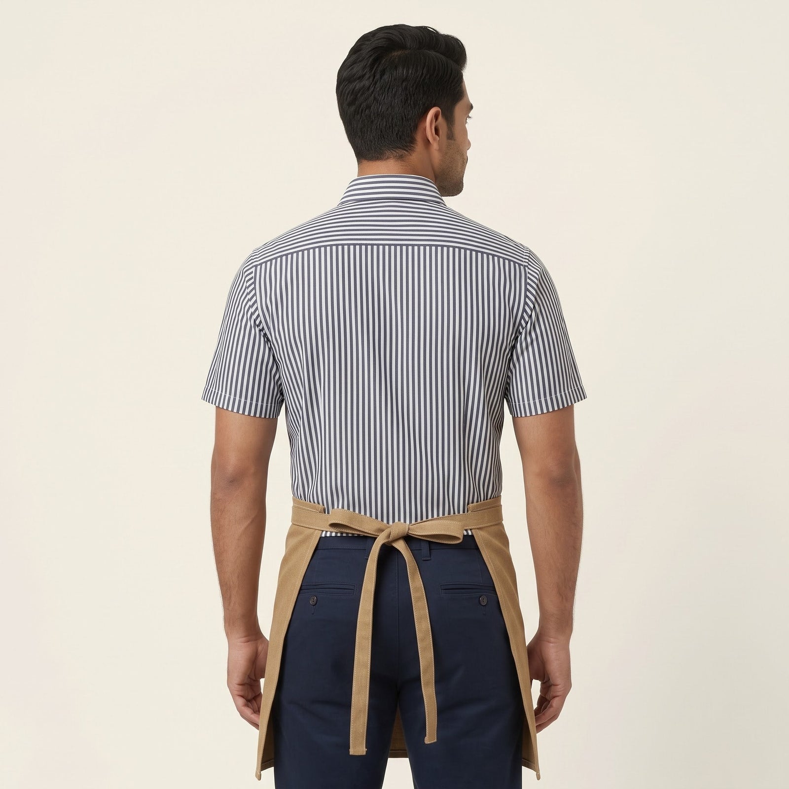 Striped Shirt with Tan Waist Apron Café Staff Uniform Set