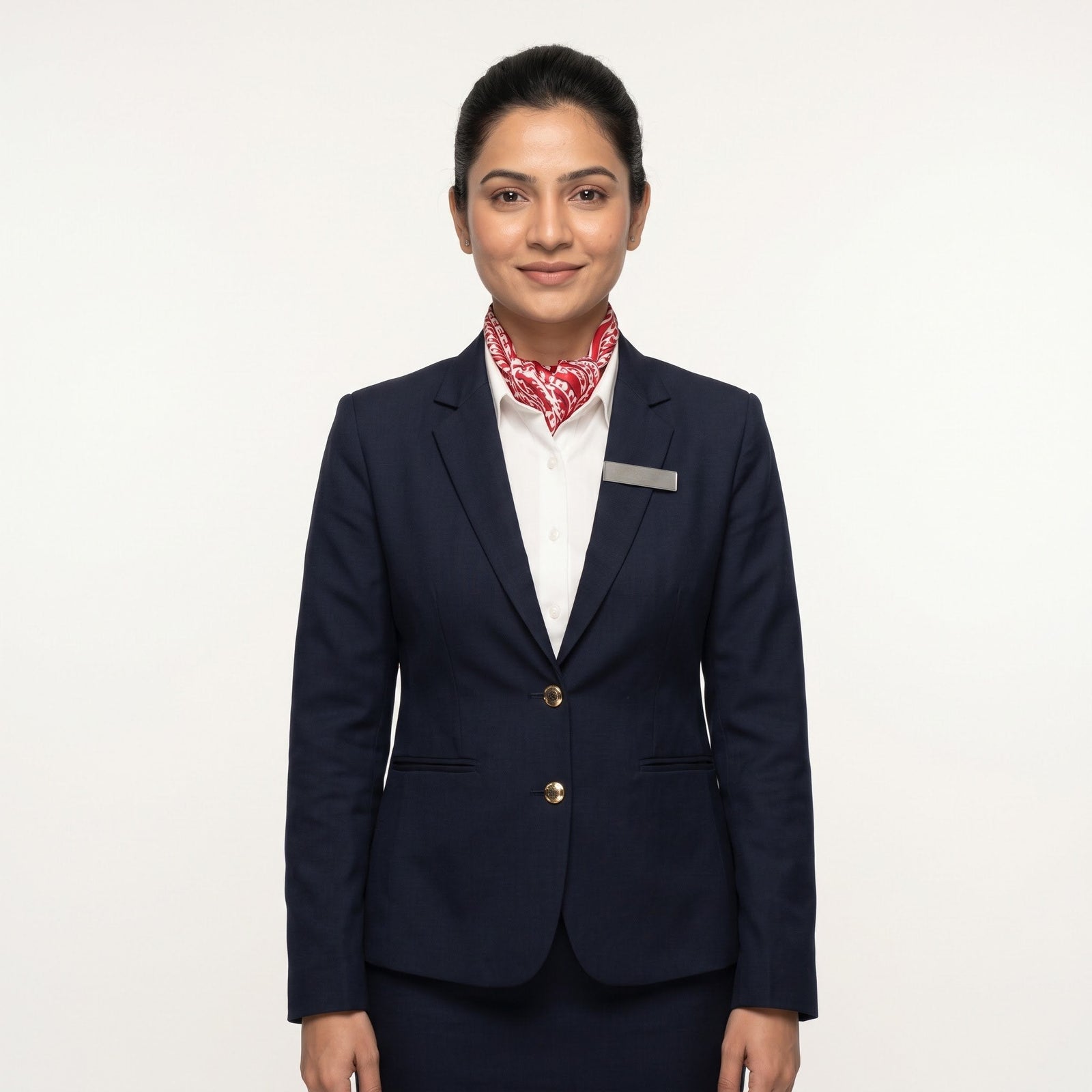 Women's Navy Blazer Front Office Uniform Set with Scarf