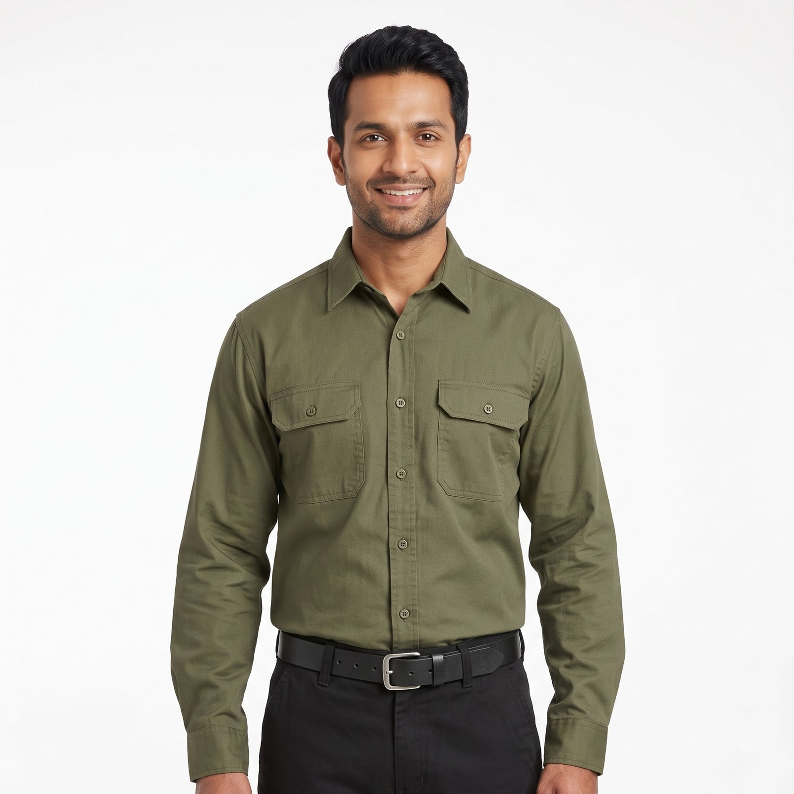 Men & Women Olive Green Shirt Black Trouser Work Uniform Set