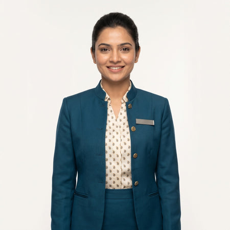Women's Teal Mandarin Collar Jacket Reception Uniform Set