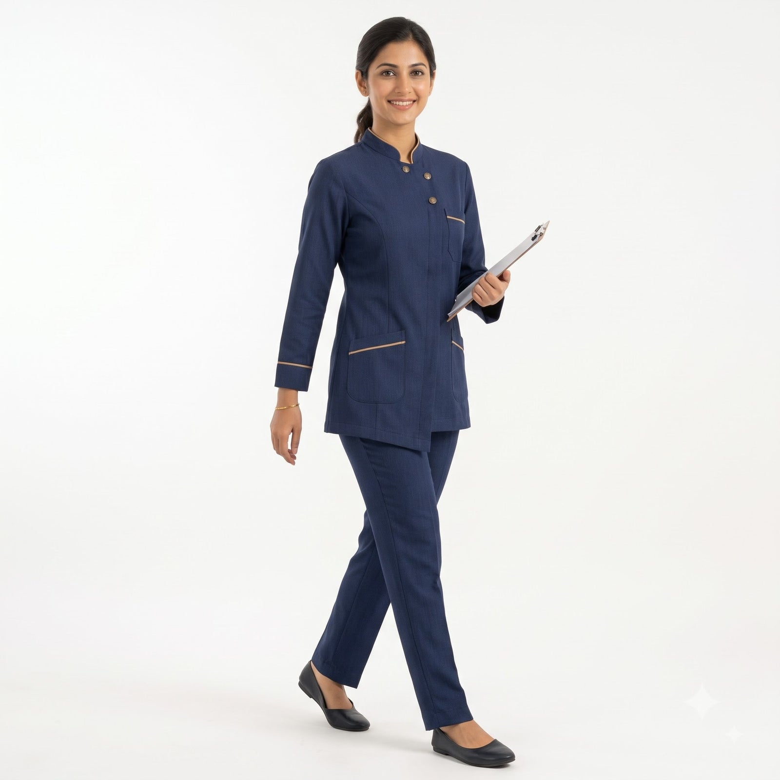 Navy Blue Housekeeping Uniform with Golden Tipping