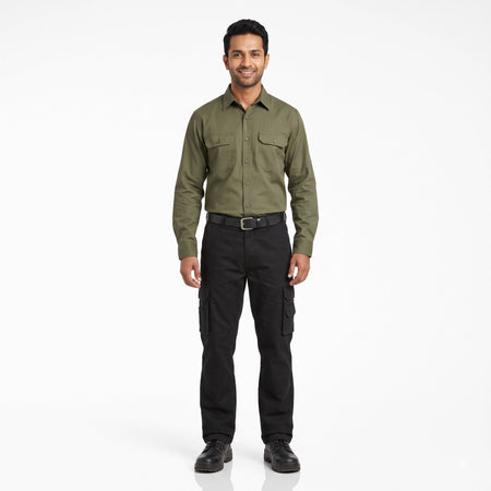 Men & Women Olive Green Shirt Black Trouser Work Uniform Set