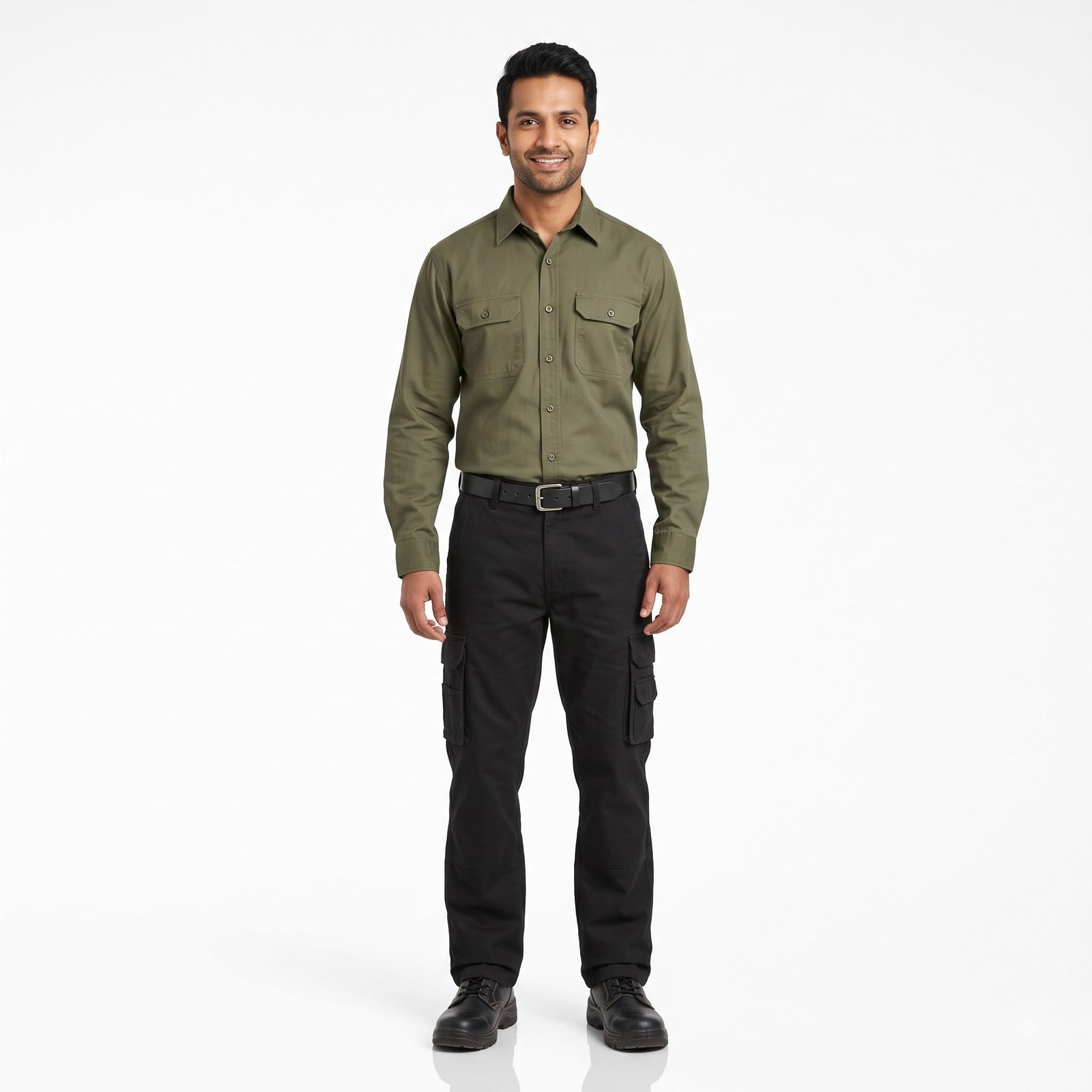 Men & Women Olive Green Shirt Black Trouser Work Uniform Set