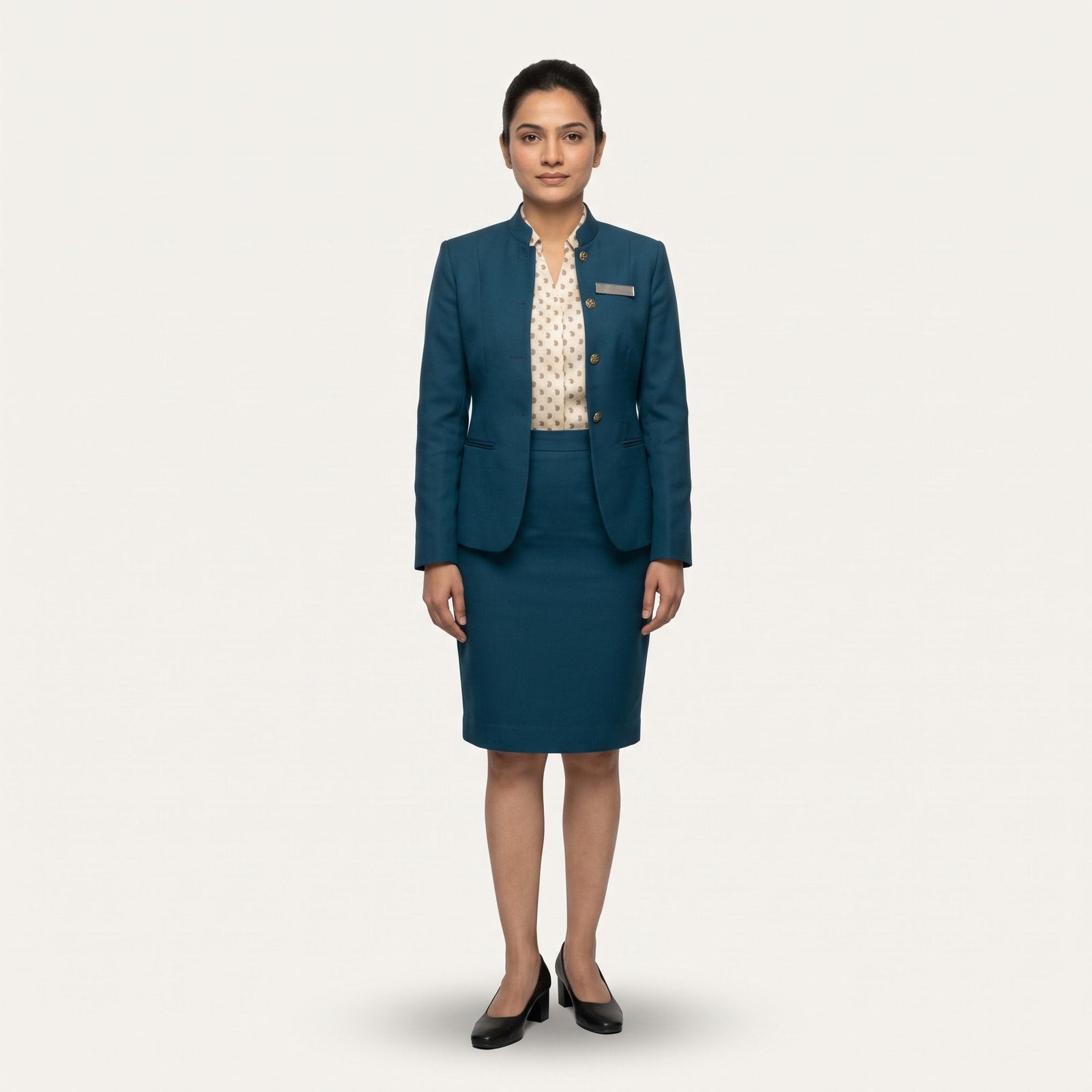 Women's Teal Mandarin Collar Jacket Reception Uniform Set