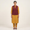 Maroon Nehru Vest with Mustard Kurta F&B Uniform Set