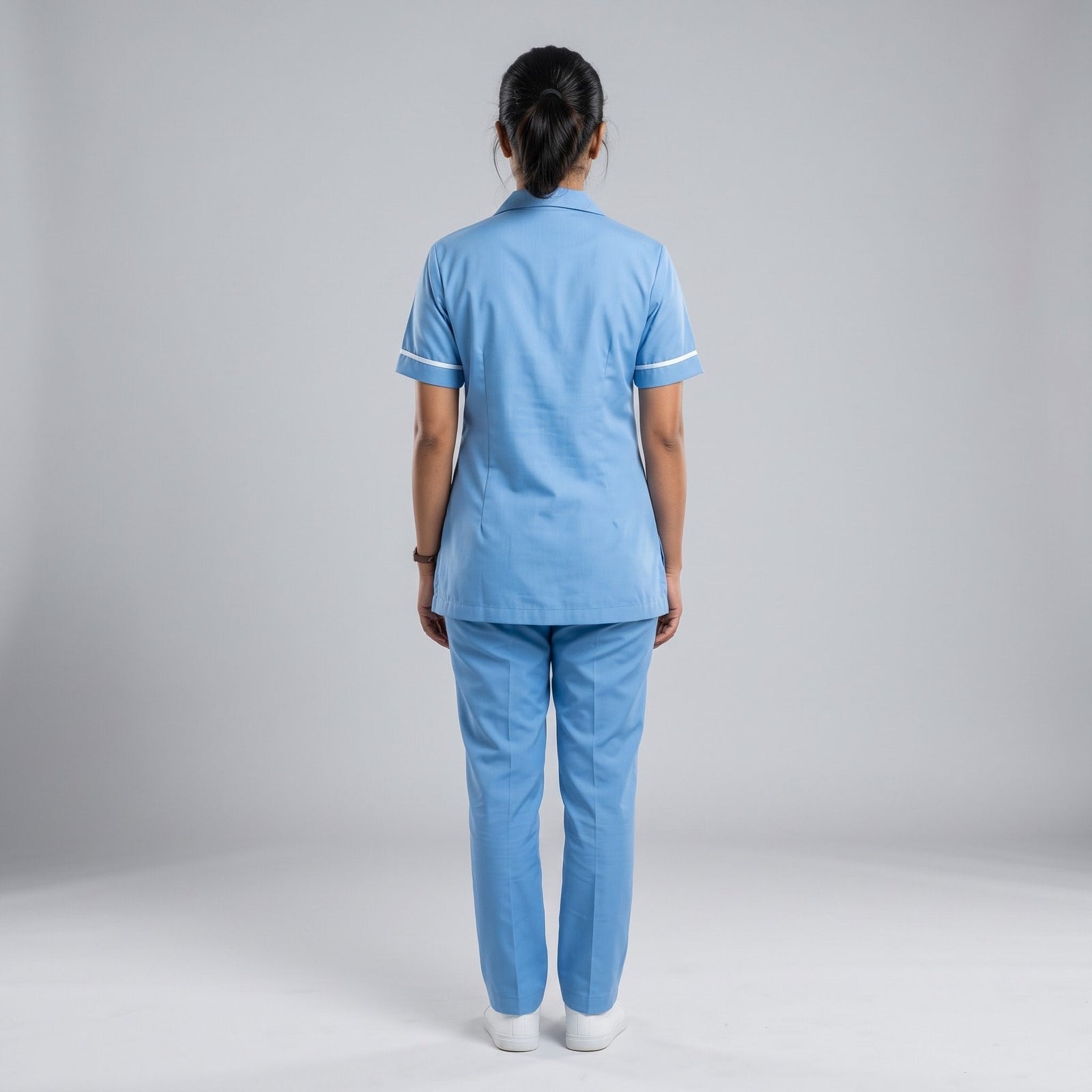 Sky blue Women's Nurse Uniform, Half Sleeve with White Piping
