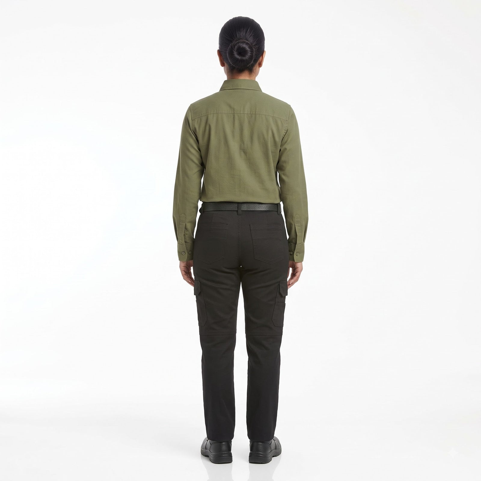 Men & Women Olive Green Shirt Black Trouser Work Uniform Set