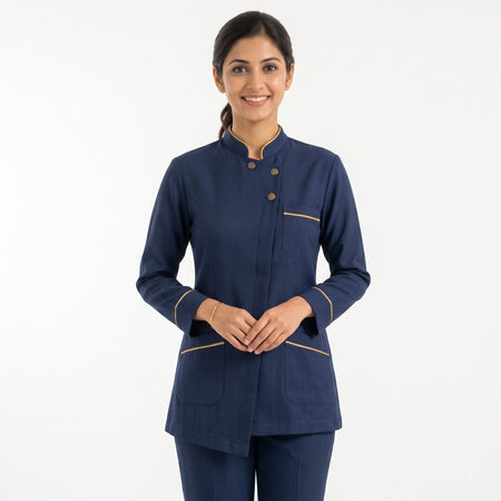 Navy Blue Housekeeping Uniform with Golden Tipping