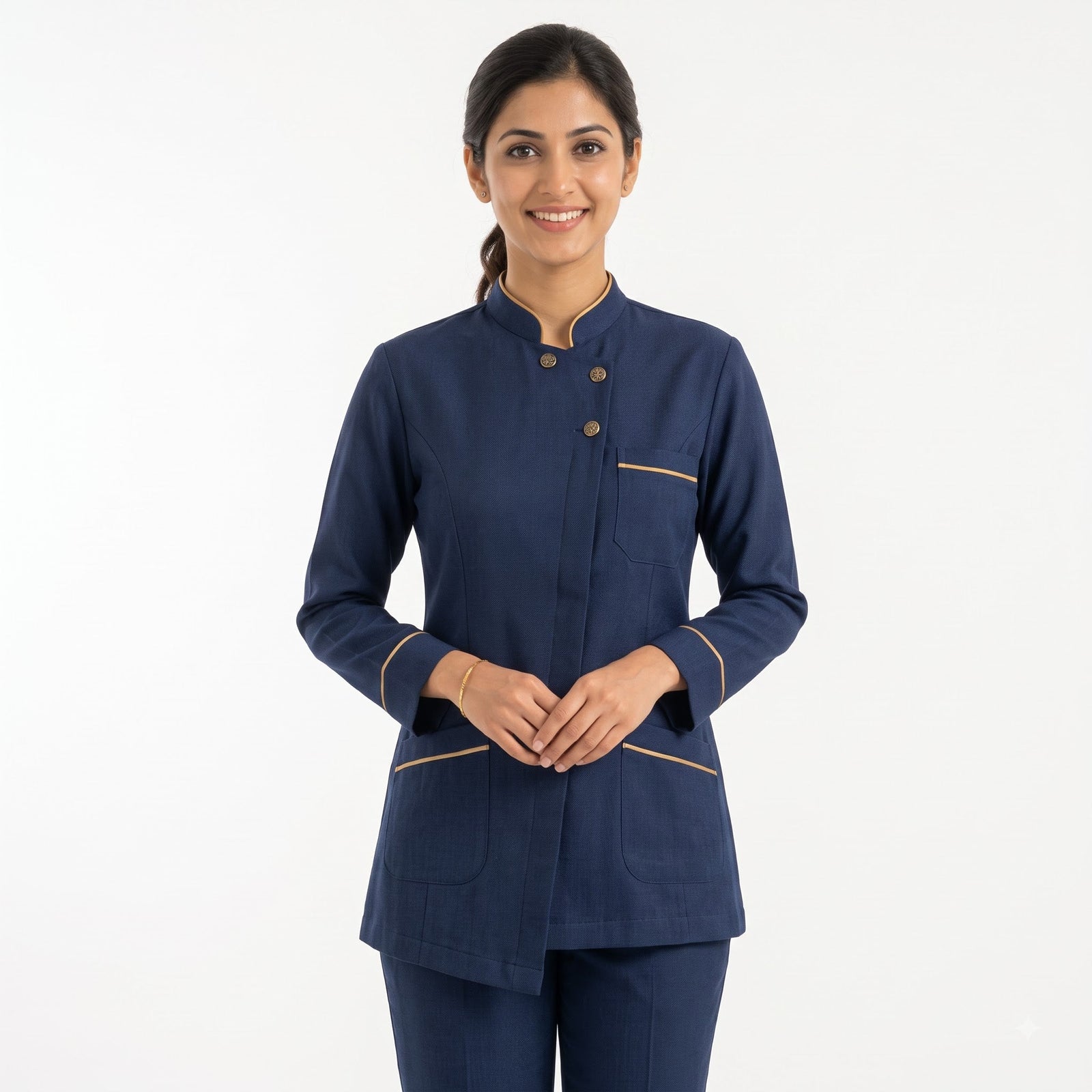 Navy Blue Housekeeping Uniform with Golden Tipping