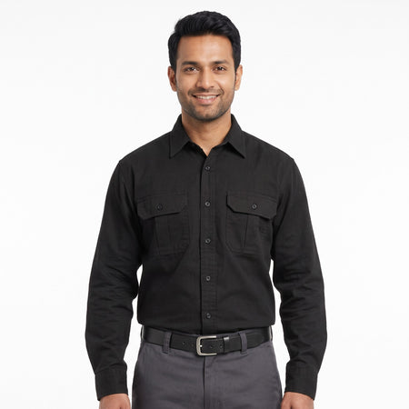Men & Women Black Shirt Dark Grey Trouser Work Uniform Set