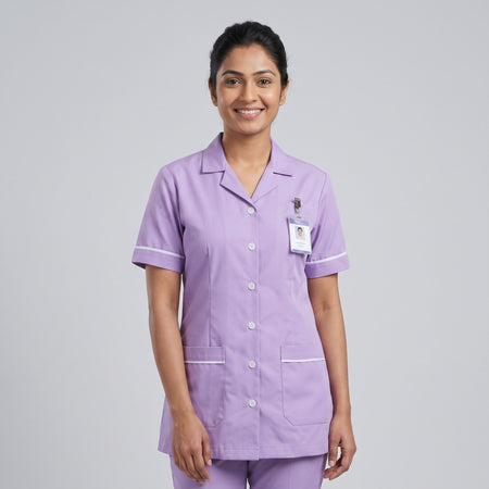 Lavender Women's Nurse Uniform, Half Sleeve with White Piping