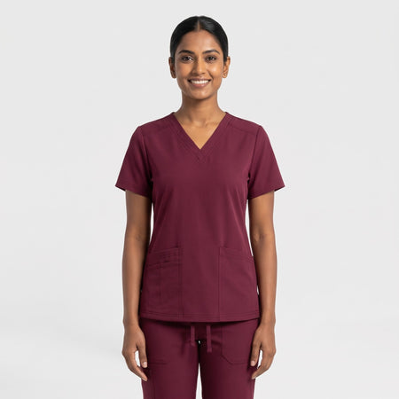 Wine V-Neck Scrub Suit