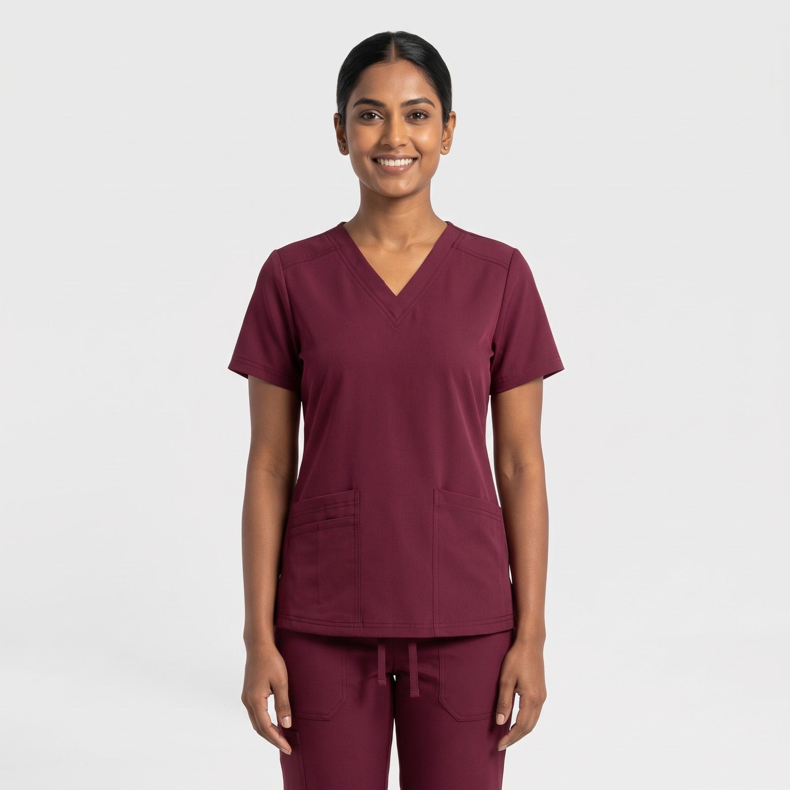 Wine V-Neck Scrub Suit