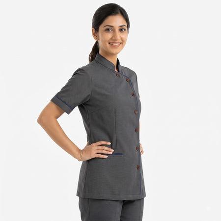 Charcoal Grey Housekeeping Uniform with Navy Blue Tipping