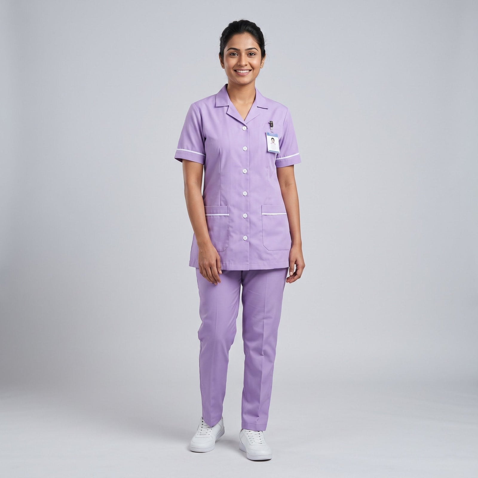 Lavender Women's Nurse Uniform, Half Sleeve with White Piping