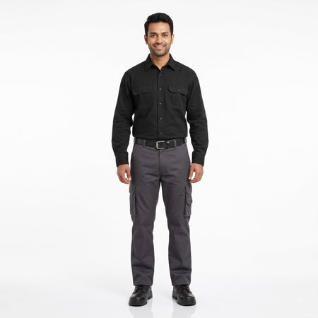 Men & Women Black Shirt Dark Grey Trouser Work Uniform Set