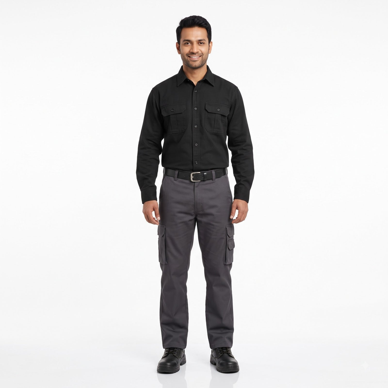 Men & Women Black Shirt Dark Grey Trouser Work Uniform Set