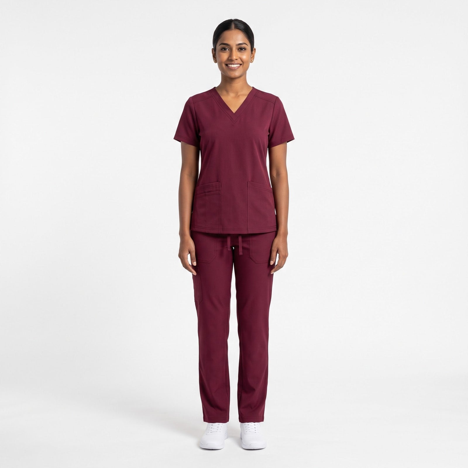 Wine V-Neck Scrub Suit