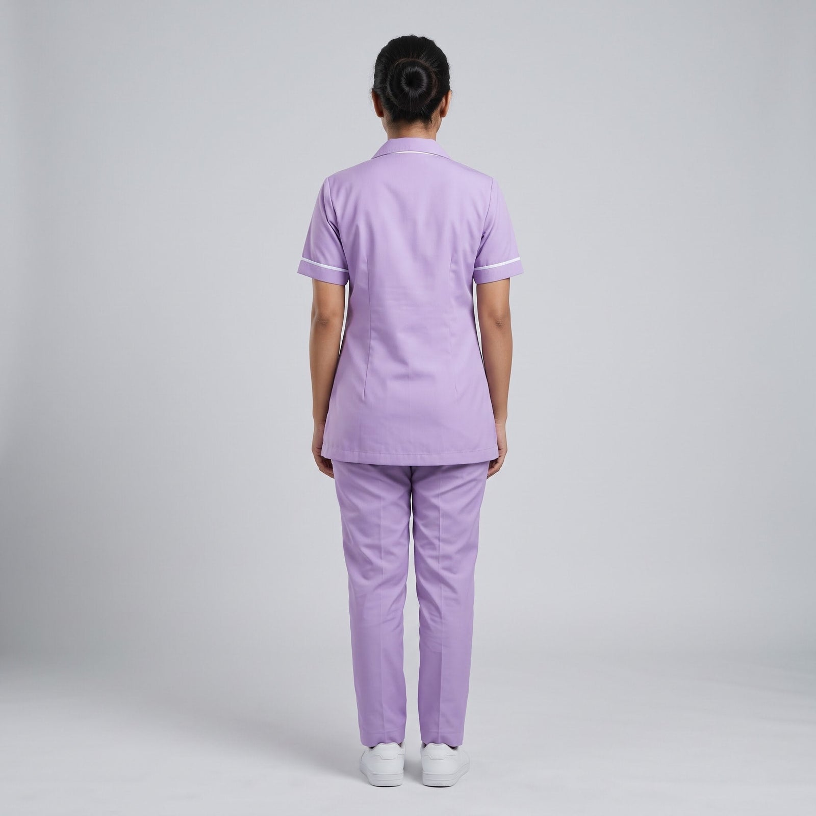 Lavender Women's Nurse Uniform, Half Sleeve with White Piping
