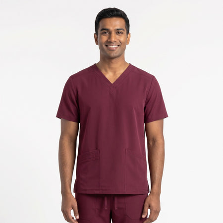 Wine V-Neck Scrub Suit