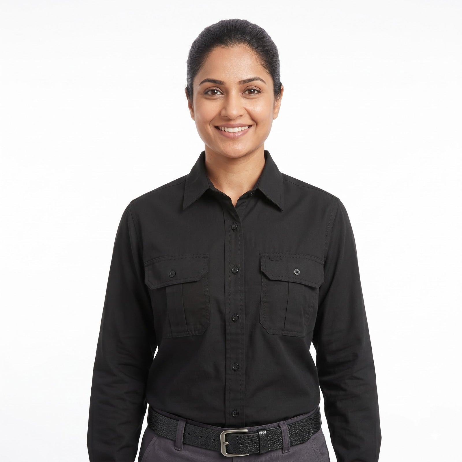 Men & Women Black Shirt Dark Grey Trouser Work Uniform Set