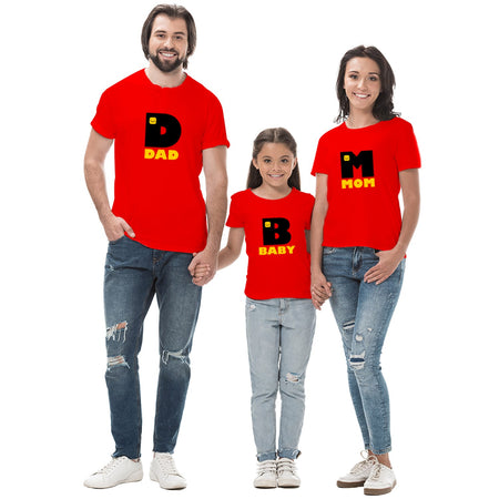 D-Dad B-Baby M-Mom Family T-shirt Pack Of 4