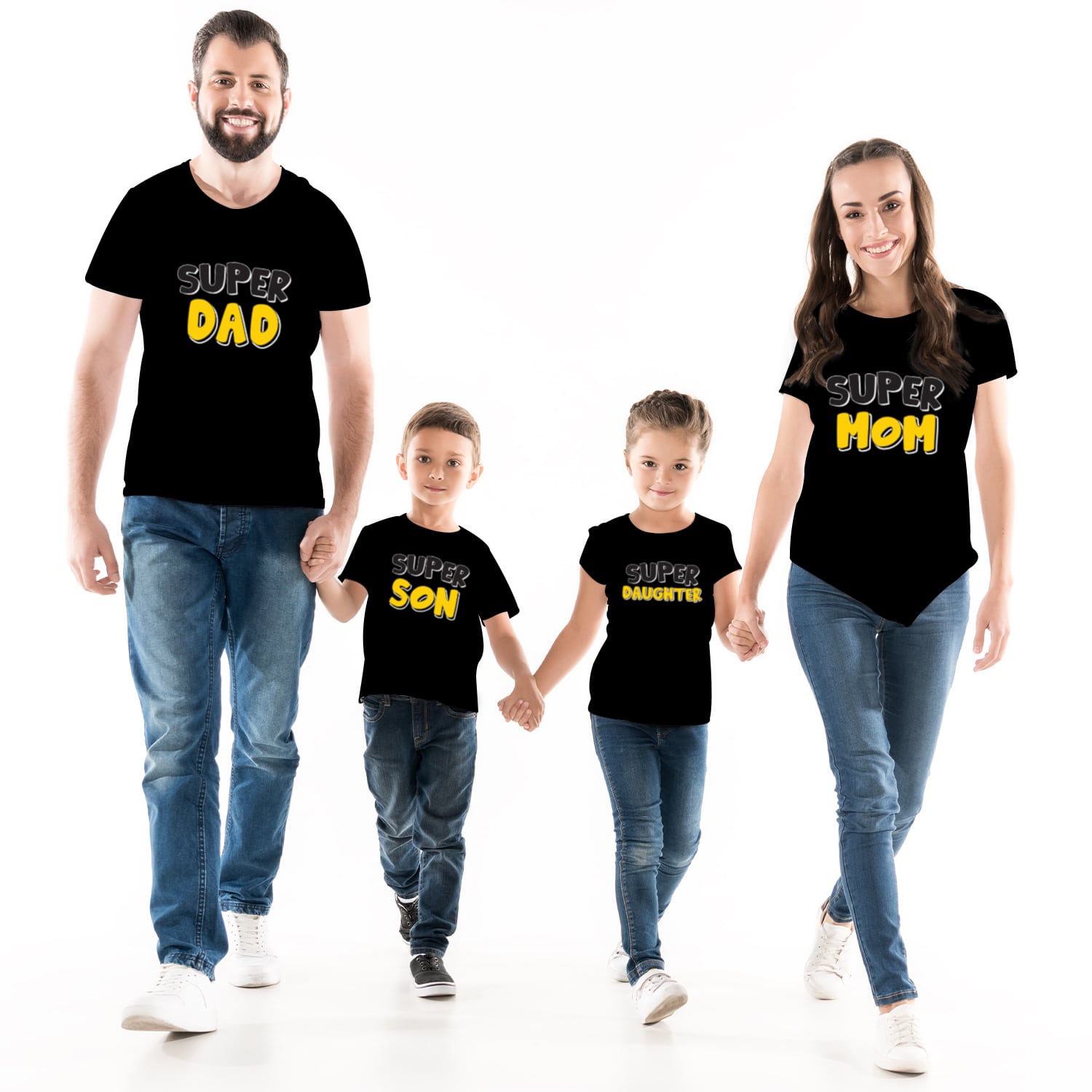 Super Mom Dad Son Daughter T-shirt Pack Of 4