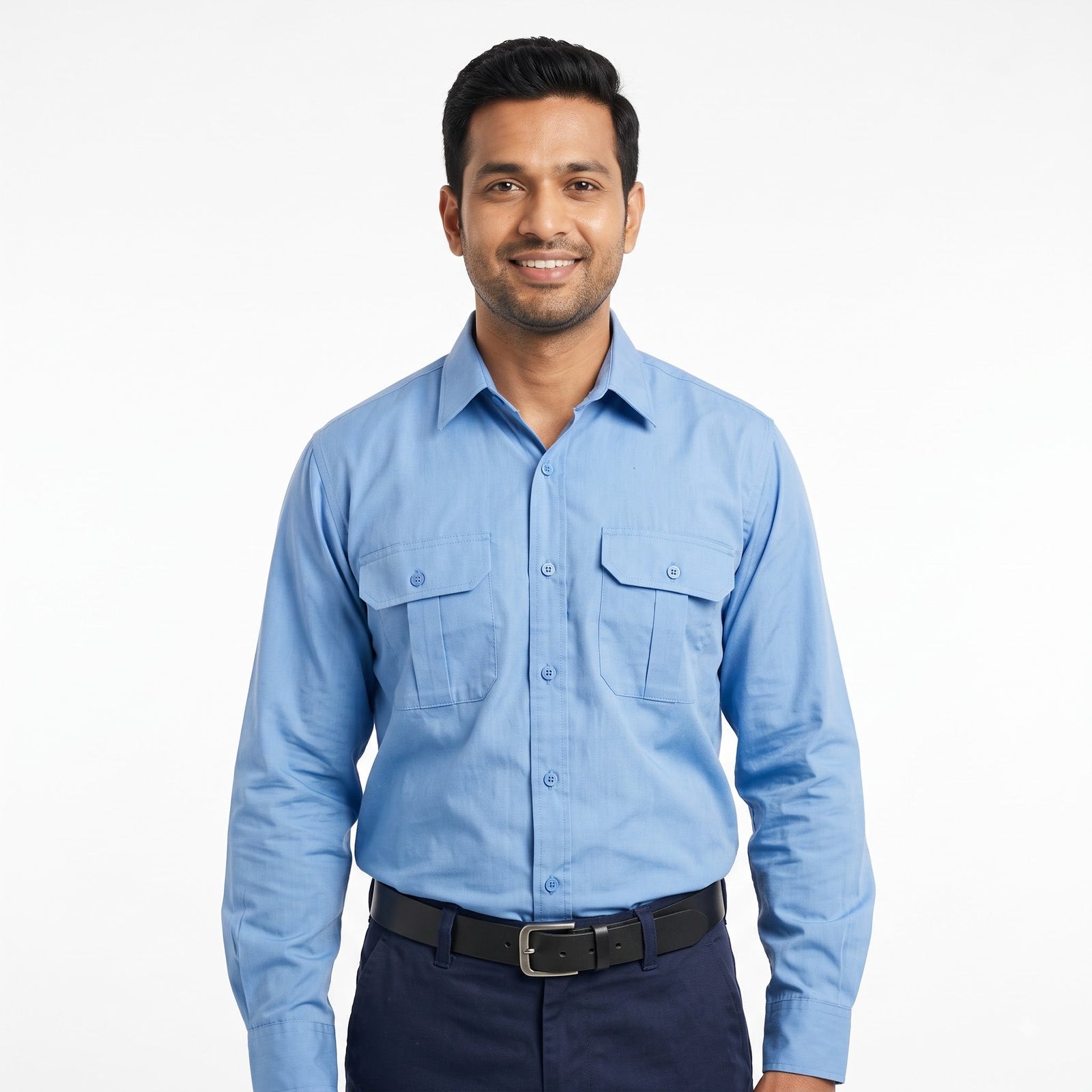 Men & Women Sky Blue Shirt Navy Trouser Work Uniform Set